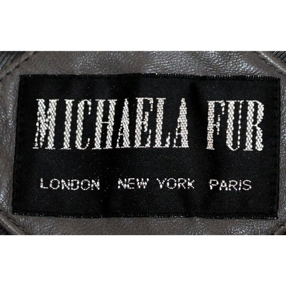 Michaela Fur Gray Leather Zip Band Jacket Military Style Buttons Women's Sz M - Picture 11 of 11